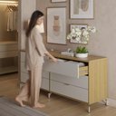 Ver imagem 4 de Cômoda 6 Gavetas Pés em Aço Carbono Design Moderno 178cm Glow Carvalho com Off White Fosco