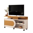 Ver imagem 2 de Rack para Sala Bancada 136cm Portas Deslizante e Rodizios Olina Cinamomo/Off White H01- D'Rossi