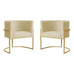 Kit 2 Poltronas Decotativas Base Metal Gold para Sala Jantar Estar Recepção Clínica Consultório Bege - 1