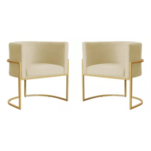 Kit 2 Poltronas Decotativas Base Metal Gold para Sala Jantar Estar Recepção Clínica Consultório Bege
