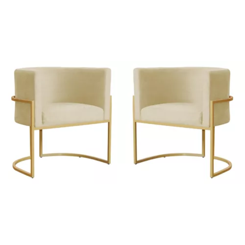Kit 2 Poltronas Decotativas Base Metal Gold para Sala Jantar Estar Recepção Clínica Consultório Bege