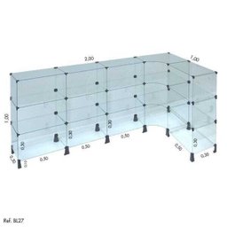 Balcão de Atendimento L Modulado em Vidro 2,00 x 1,00 x 1,00 - 1