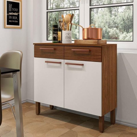 Balcão Cozinha 90cm 2 Portas e 2 Gavetas Off White