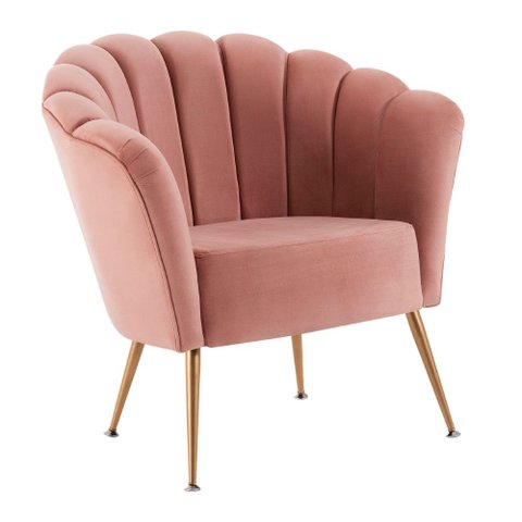 Poltrona Pétala Veludo Rosa Base Aço Dourado - Daf Mobiliário