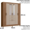 Ver imagem 3 de Guarda Roupa Casal Espelho 7p 165 Cm Malta Carvalho Fendi Friso Moval