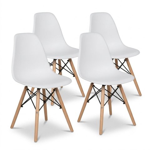 Kit 4 Cadeiras de Jantar Charles Eames Eiffel Base Madeira