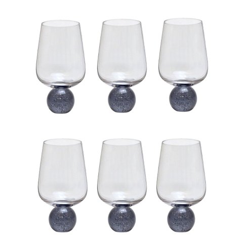 Kit 06 Taças de Vidro Base Esfera Azul 440ml 15,5cm 17158-Pl