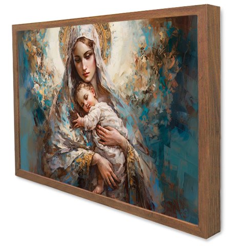 Quadro Decorativo Virgem Maria em Moldura Caixa Tacolado Moldura Caixa 3cm Madeira com Vidro 80 X 12