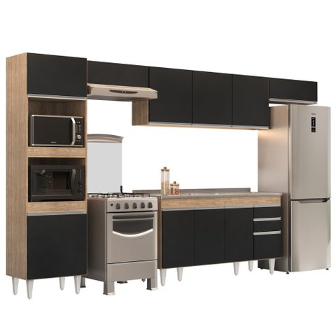 Armário de Cozinha Modulada 5 Peças CP16 Balcão sem Tampo Castanho/Preto - Lumil Lumil Móveis
