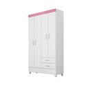 Ver imagem 1 de Guarda Roupa Roupeiro 4 Portas Júpiter Infantil/Juvenil Branco/Rosa - Bela Móveis