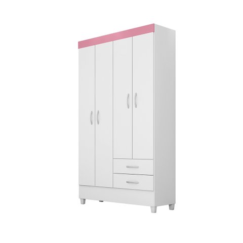 Guarda Roupa Roupeiro 4 Portas Júpiter Infantil/Juvenil Branco/Rosa - Bela Móveis