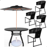Conjunto com Mesa Ripada + 4 Cadeiras de Jardim e Piscina + Ombrelone com Base - 1