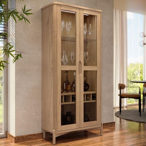 Cristaleira para Sala de Jantar com Adega 2 Portas de Vidro Madeira Maciça Benton F06 Tauari - Lyam