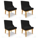 Ver imagem 1 de Kit 4 Cadeiras Estofadas para Sala de Jantar Base Fixa de Madeira Castanho Lia Linho Preto - Ibiza