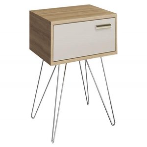 Mesa de Cabeceira 881 Noce - 1 Gaveta com Pés Cromados - Carraro