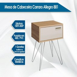 Mesa de Cabeceira 881 Noce - 1 Gaveta com Pés Cromados - Carraro - 2