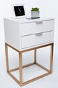 Ver imagem 2 de Mesa de Cabeceira Industrial Off White 30cm com 2 Gavetas Base Dourada - Enviamos Montado