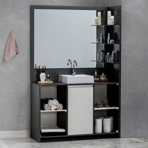 Gabinete Espelheira 120cm Plena Grandelite Cinza/Chumbo/Branco