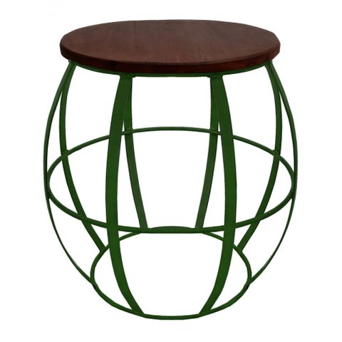 Banco Decorativo De Madeira E Ferro Para Decoração Colorida de Sala - Verde
