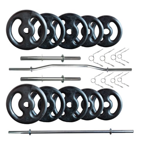 Kit 30 Kg de Anilhas Ferro + 02 Barras de 40cm + Barra W + Barra 120m