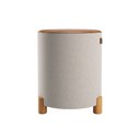 Ver imagem 6 de Kit 2 Puff Banqueta Couro e Linho Pés Madeira Maciça 45x34 Linho Bege Couro Marrom