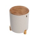 Ver imagem 5 de Kit 2 Puff Banqueta Couro e Linho Pés Madeira Maciça 45x34 Linho Bege Couro Marrom