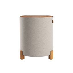 Kit 2 Puff Banqueta Couro e Linho Pés Madeira Maciça 45x34 Linho Bege Couro Marrom - 4