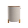 Kit 2 Puff Banqueta Couro e Linho Pés Madeira Maciça 45x34 Linho Bege Couro Marrom - 4