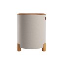 Ver imagem 4 de Kit 2 Puff Banqueta Couro e Linho Pés Madeira Maciça 45x34 Linho Bege Couro Marrom