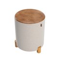 Ver imagem 3 de Kit 2 Puff Banqueta Couro e Linho Pés Madeira Maciça 45x34 Linho Bege Couro Marrom