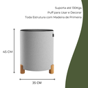 Ver imagem 3 de Kit 2 Puff Banqueta Couro e Linho Pés Madeira Maciça 45x34 Linho Bege Couro Marrom