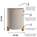 Ver imagem 2 de Kit 2 Puff Banqueta Couro e Linho Pés Madeira Maciça 45x34 Linho Bege Couro Marrom