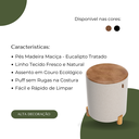 Ver imagem 2 de Kit 2 Puff Banqueta Couro e Linho Pés Madeira Maciça 45x34 Linho Bege Couro Marrom