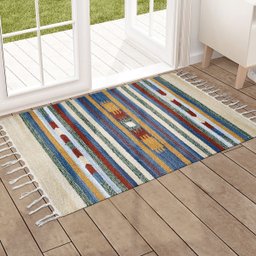 1 Tapete Capacho Kilim Original India 100% Algodão 60x90 M08 - 1