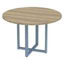Ver imagem 1 de Mesa de Reunião Redonda P25 Pandin 110 Cm (largura) Tampo Mdp Noce Naturalle Pé Aço Tubular Azul