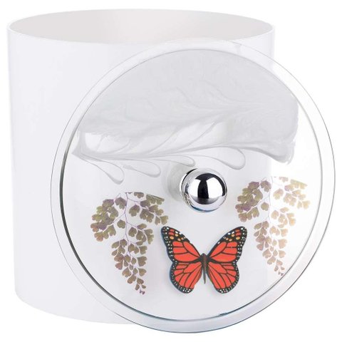 Lixeira Decorada Branca com Borboleta Vermelha - 20 X 20cm - 6,2 Litros