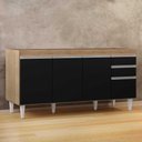 Ver imagem 1 de Balcão Gabinete 160cm sem Tampo 4 Portas 2 Gavetas Arkansas Castanho-preto - Lumil Móveis