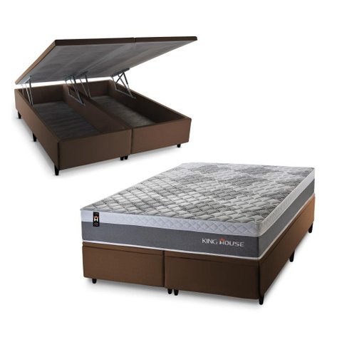 Conjunto Box Baú King Sheffield Marrom 193x203x72 c/ Molas Ensacadas