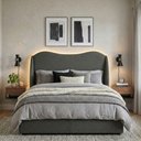 Ver imagem 1 de Cabeceira Cama Casal Queen Size Petala 160cm Orgânica Curva Bouclê Cinza - Vimont Moveis
