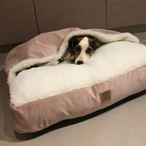 Cama Cave G 70x70:Rose gold com marfim quadrada