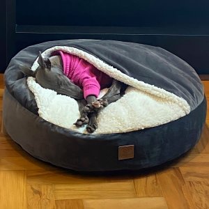 Cama Cave G 70x70:Cinza com marfim redonda