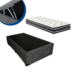 Cama Box Baú Solteiro Colchão Molas Ensacadas + Box Suede Cinza 59x88x188 - 4