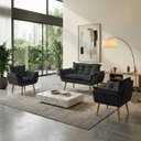 Ver imagem 1 de Kit Namoradeira Decorativa e 2 Poltronas Confortável para Sala Recepção Manicure Alice Suede