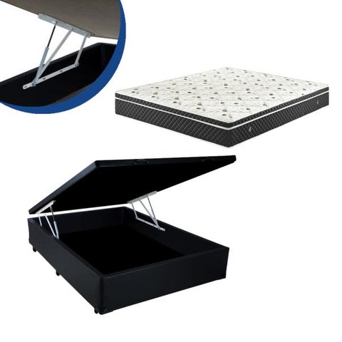 Cama Box Baú Casal Colchão Mola Bonnel + Box Sintético Preto 59x138x188