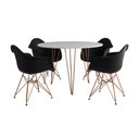 Ver imagem 5 de Mesa Jantar Redonda 90Cm Branca Clips 3 Pés Com 4 Poltronas Pretas Base Cobre - Cor: Branco