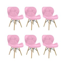 Kit 6 Cadeiras Estofada Eiffel Slim Wood Pés de Madeira Rosa - 1