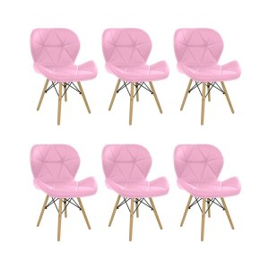 Kit 6 Cadeiras Estofada Eiffel Slim Wood Pés de Madeira Rosa