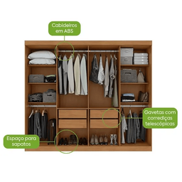 Guarda Roupa 08 Pts Andara Soft 2024 - C/ Espelho e C/ Pes Pvc Amendoa Clean/off White - La 2.36 - 3
