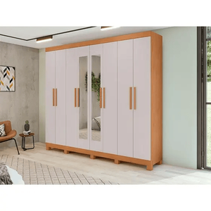 Guarda Roupa 08 Pts Andara Soft 2024 - C/ Espelho e C/ Pes Pvc Amendoa Clean/off White - La 2.36