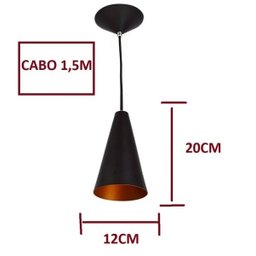 Pendentes Cone Preto Com Cobre Alumínio Decoração - 1 Pendentes Cone Preto Com Cobre Alumínio Decoração - 1